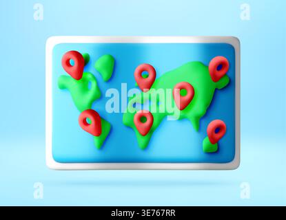 3d world map with red location pins on continents. Stock Vector