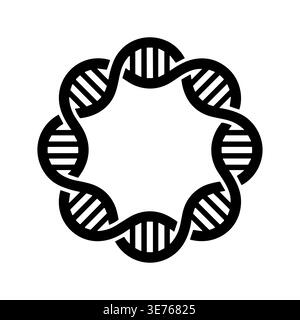 Stylized DNA strands intertwined in a circular, minimalist black design. Stock Vector