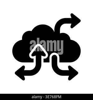 Cloud computing with multiple arrows, data flow in simple style Stock Vector