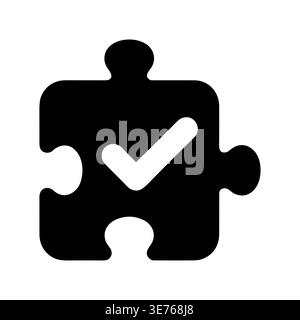 Black jigsaw puzzle piece with checkmark icon flat design Stock Vector