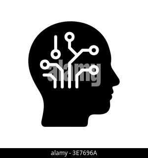 Artificial intelligence head with circuit board glyph icon design Stock Vector