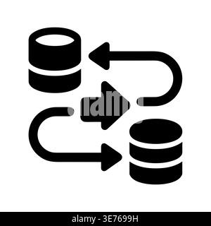 Database replication icon showing data synchronization process in black color Stock Vector