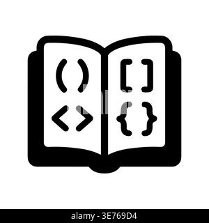 Coding book icon with brackets, parentheses, and curly braces Stock Vector