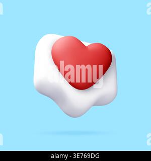 3D render of red heart icon on white button Stock Vector