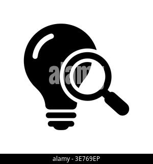 Searching for innovative ideas with a light bulb and magnifying glass Stock Vector