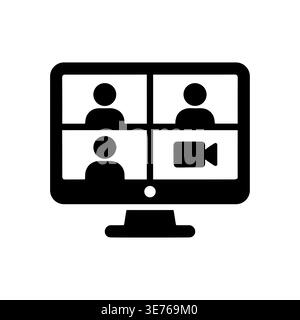 Video conference icon on computer screen, online meeting concept Stock Vector