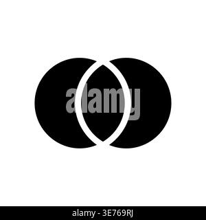 Overlapping Circles Minimalist Icon Venn Diagram Concept Black and White Stock Vector