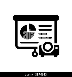 Presentation board with pie chart and projector glyph icon Stock Vector