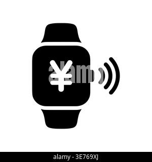Smartwatch with Yen Symbol Showing Contactless Payment Icon Silhouette Stock Vector
