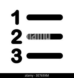 Numbered list icon, simple black design on white background Stock Vector
