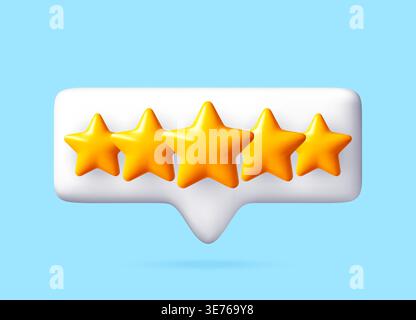 Five yellow 3d stars inside a white speech bubble Stock Vector