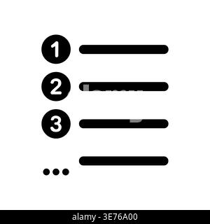 Numbered List Icon, Black and White Vector Illustration Stock Vector