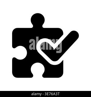 Black puzzle piece icon with white checkmark symbol Stock Vector