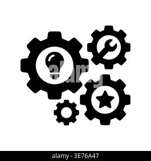 Gears with idea, wrench, and star symbols, vector illustration Stock Vector