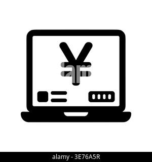 Black Laptop with Japanese Yen Sign on Screen Icon Stock Vector