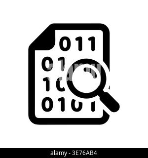 Binary code analysis with magnifying glass glyph vector icon Stock Vector