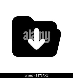 Download folder icon with arrow in simple black glyph Stock Vector
