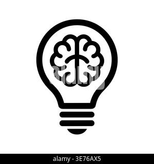 Brain inside light bulb icon symbolizing idea generation in outline Stock Vector