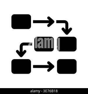 Flowchart Diagram with Rounded Rectangles and Arrows in Black Stock Vector