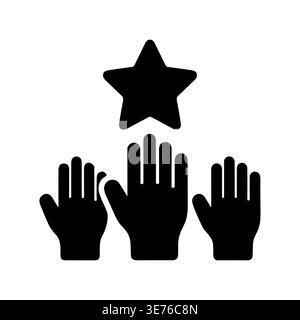 Three Hands Reaching for a Star Silhouette Icon Illustration Stock Vector