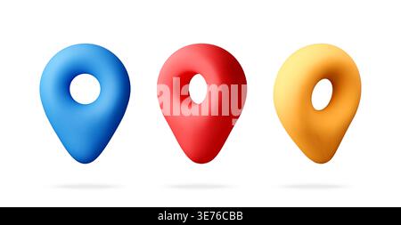 Three 3D map pins for location and navigation Stock Vector