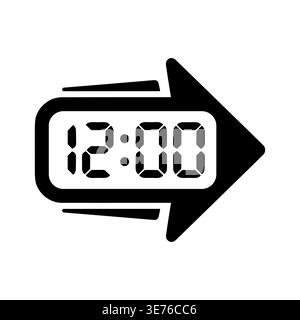 Black digital clock showing twelve o'clock merged with arrow sign Stock Vector