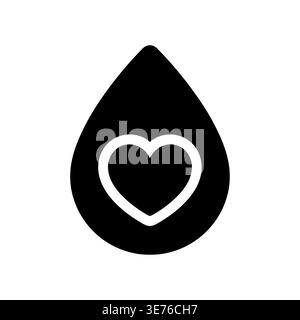 Stylized black blood drop icon with heart symbol inside Stock Vector
