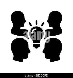 Brainstorming session vector icon with light bulb and team members Stock Vector