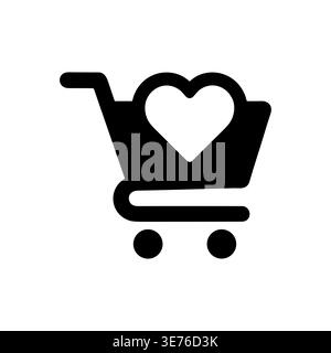 Black shopping cart icon with a heart inside vector Stock Vector