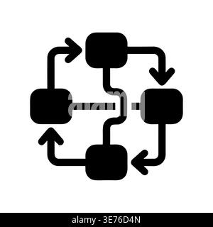 Black box diagram flow chart icon with arrows on white Stock Vector