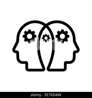 Two heads with gears icon, collaboration and brainstorm simple illustration Stock Vector