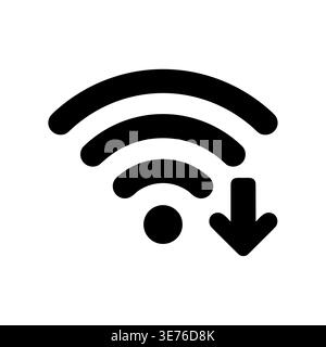 Black wifi icon with arrow down, connection problem symbol Stock Vector