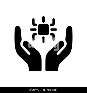 Hands holding a microprocessor chip, technology concept, glyph icon Stock Vector