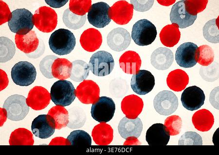 hand-painted watercolor dots in red, blue, and soft gray tones on a light background. Evokes a festive and playful patriotic mood, suitable for Stock Photo