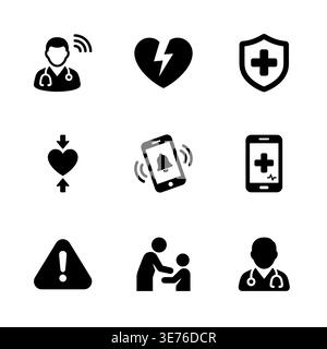 Black and White Medical Icon Set Vector Illustration Glyph Style Stock Vector