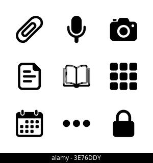 Set of nine flat black basic interface icons Stock Vector