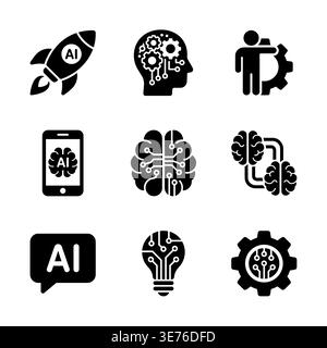 Artificial Intelligence Vector Icons Set, Machine Learning, and Neural Networks Stock Vector