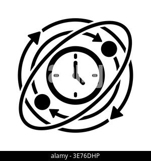 Clock with circular arrows, rotation concept vector glyph style illustration Stock Vector
