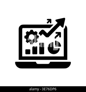 Laptop with Data Analysis and Growth Graphic, Solid Icon Style Stock Vector