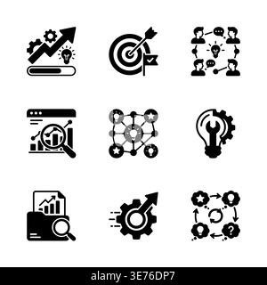 Collection of black glyph icons related to business strategy Stock Vector