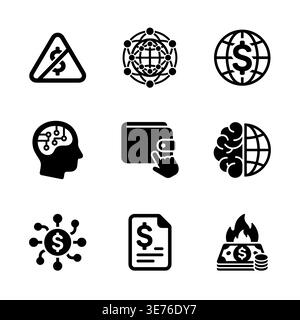 Set of black financial technology icons on white background Stock Vector