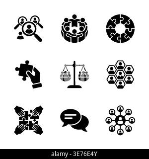 Business Teamwork and Human Resources Management Glyph Icons Set Stock Vector