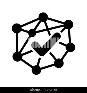 Blockchain verified icon, network nodes connected with checkmark simple vector Stock Vector