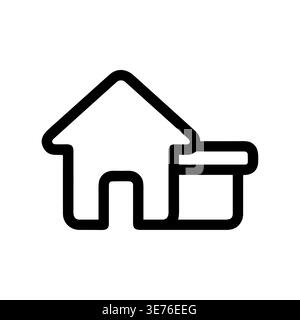 Minimalist house icon with annex, black outline on white background Stock Vector