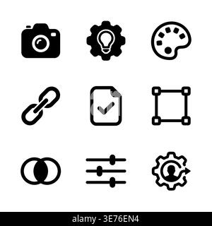 Collection of creative and technology glyph vector icons set Stock Vector