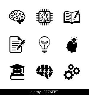 Set of black vector icons representing knowledge and education Stock Vector