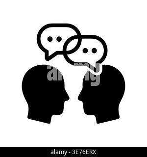 Communication concept icon, conversation, dialogue, speech bubbles, brain, black and white Stock Vector