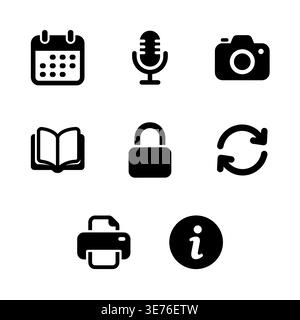 Set of simple black media icons on a white background Stock Vector