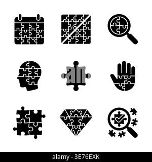 Puzzle Pieces Black Silhouette Icons Set on White Background Stock Vector