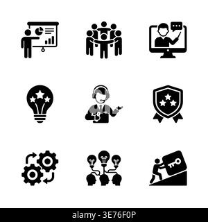 Set of business and management solid glyph vector icons Stock Vector